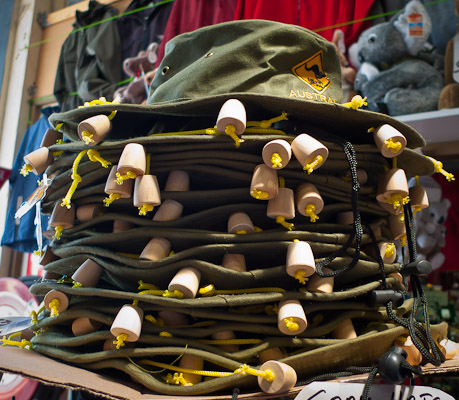 A cork hat is a type of headgear with cork strung from the brim, to ward off insects